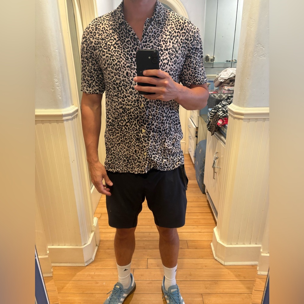 All Saints Leopard Print Casual Button Down Shirt
